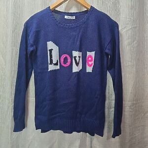 Pinc‎ Girls NWT Sweater Size LG "Love" Sequin Art Graphic Navy Knit Lightweight